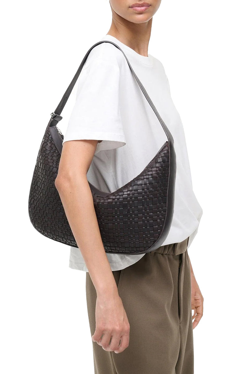 Large Demy Shoulder Bag in Espresso Woven Leather