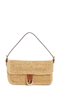 Harlow Flap Raffia Shoulder Bag in Natural Tan