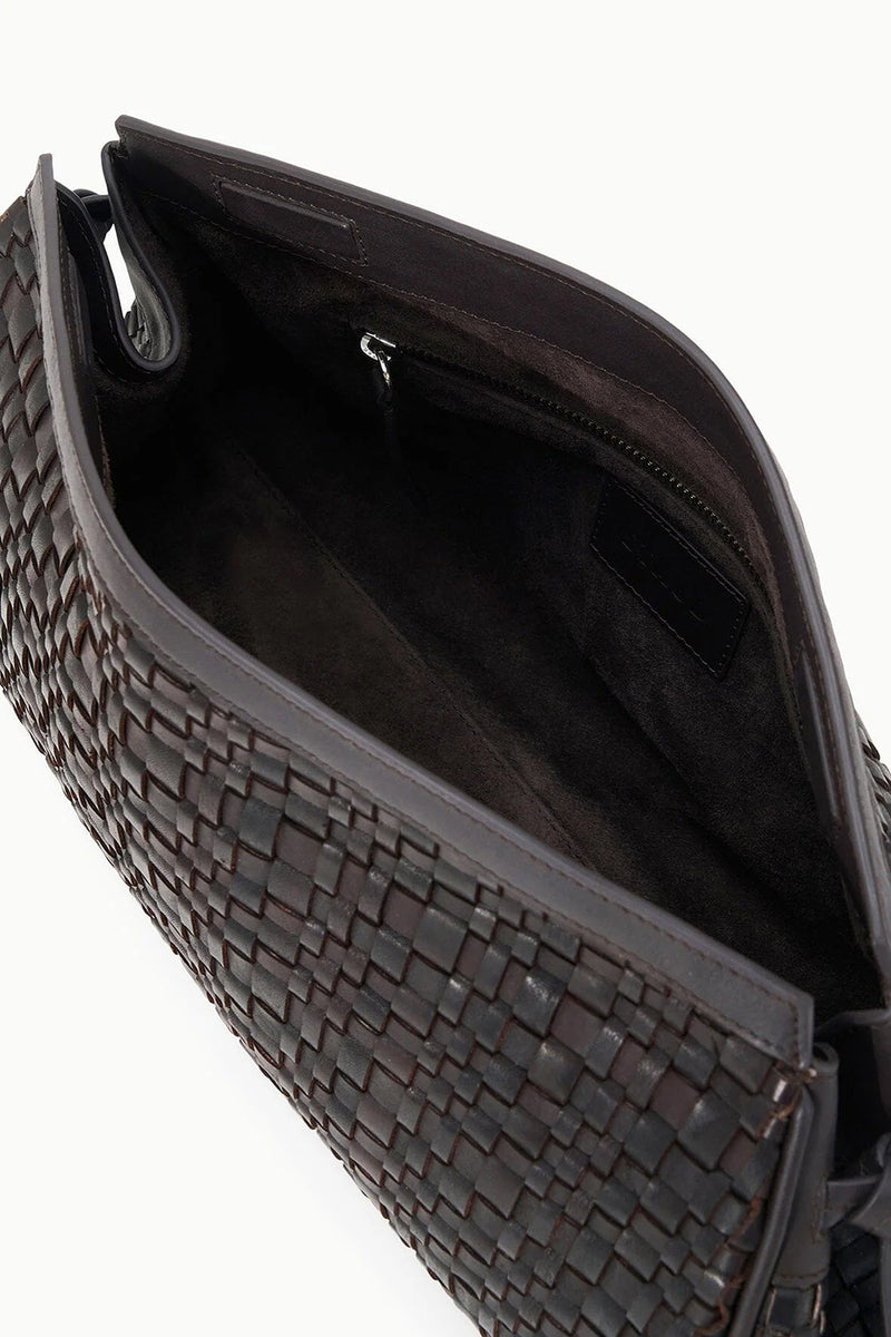 Maude Soft Clutch in Espresso Woven Leather