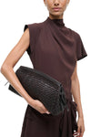 Maude Soft Clutch in Espresso Woven Leather