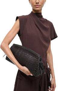 Maude Soft Clutch in Espresso Woven Leather