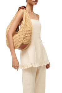 Large Raffia Moon Bag in Natural Tan