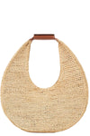 Large Raffia Moon Bag in Natural Tan