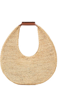 Large Raffia Moon Bag in Natural Tan