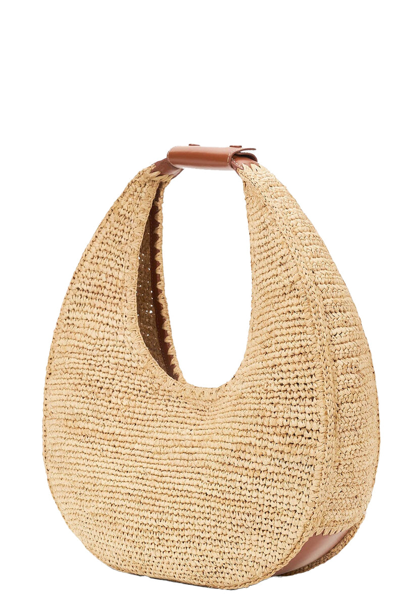 Large Raffia Moon Bag in Natural Tan