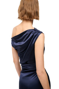 Phare Silk Dress in Navy