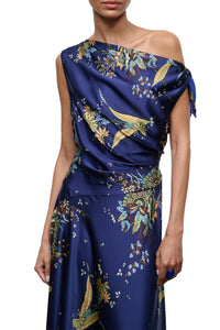 Portia Silk Dress in Tapestry Midnight