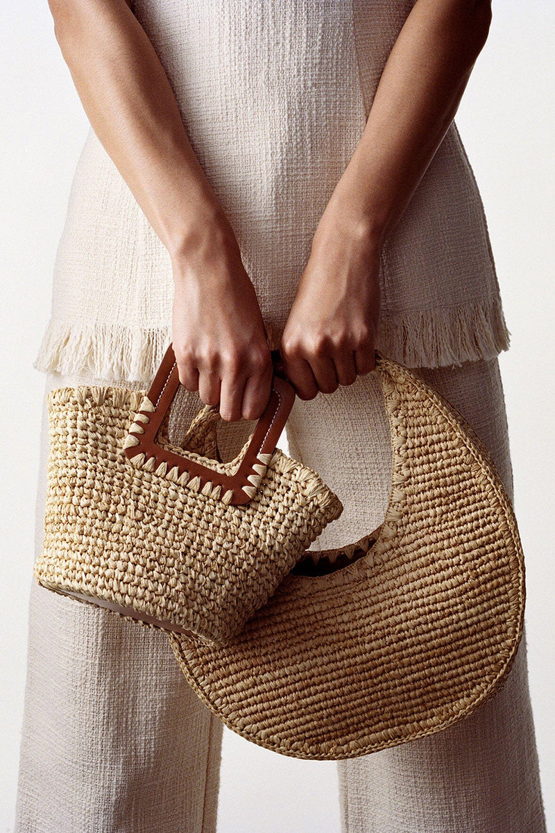 Shirley Raffia Mini Bucket in Natural Tan