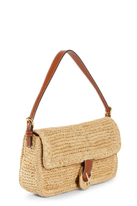 Harlow Flap Raffia Shoulder Bag in Natural Tan