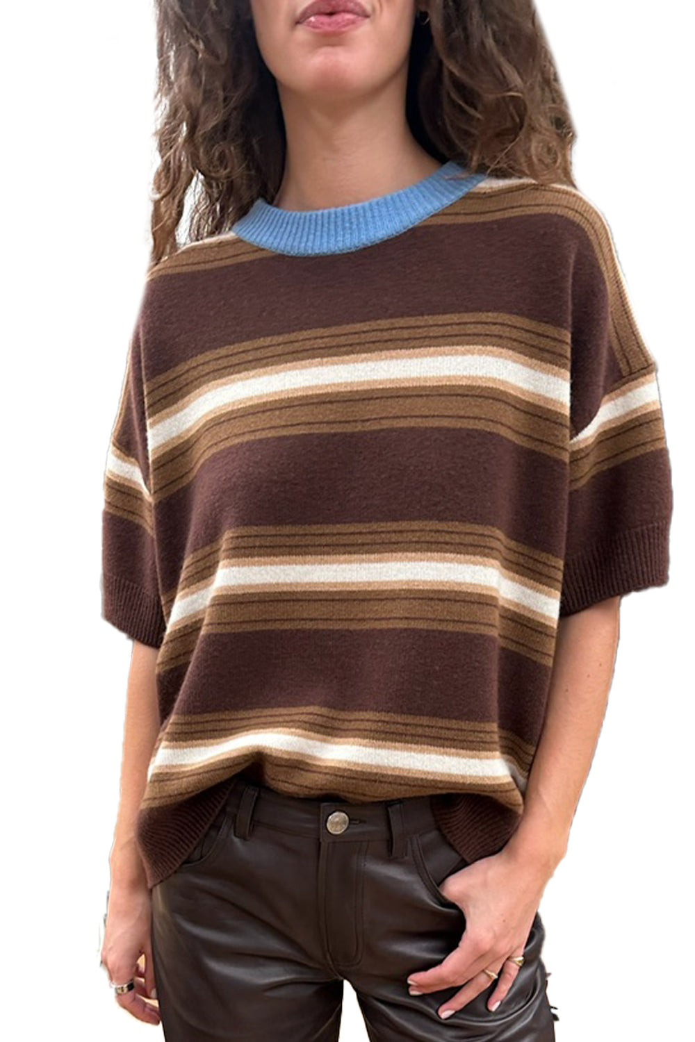 Sorrento Cashmere Sweater in Tobacco Stripe