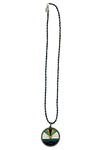 Oxidized Silver, Pave Diamond, and Enamel Sunrise Pendant on Silk Cord