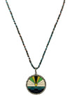 Oxidized Silver, Pave Diamond, and Enamel Sunrise Pendant on Silk Cord