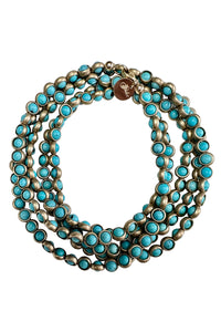Gemstone Necklace with Antique Gold Rings in Turquoise