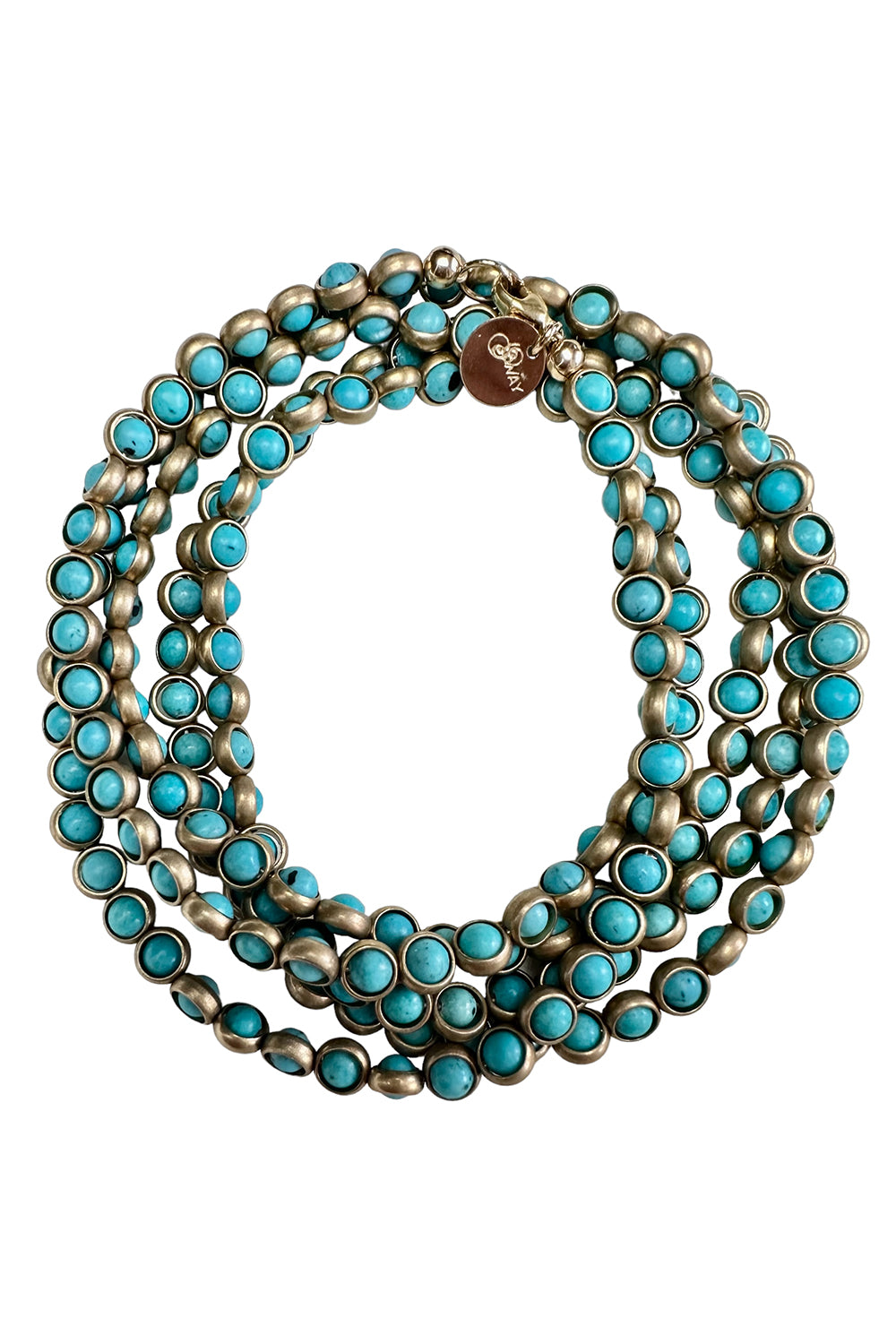 Gemstone Necklace with Antique Gold Rings in Turquoise