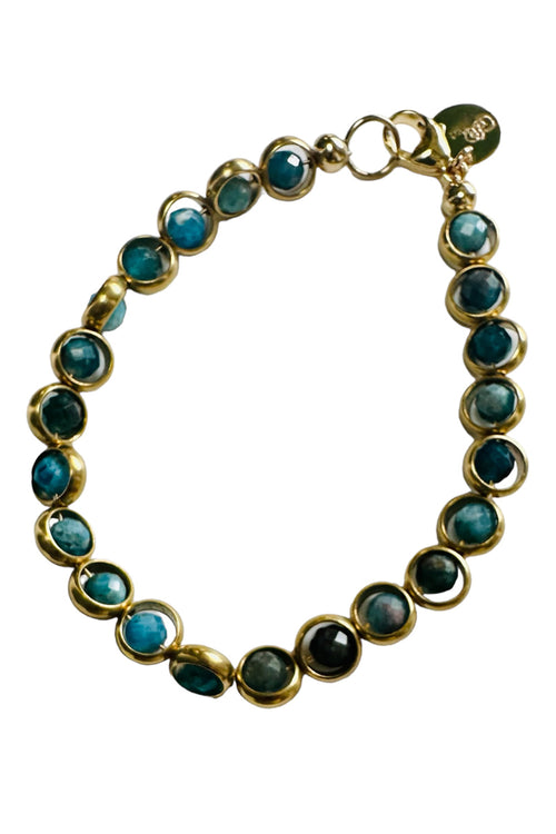 Gemstone Bracelet with Antique Gold Rings in Faceted Apatite