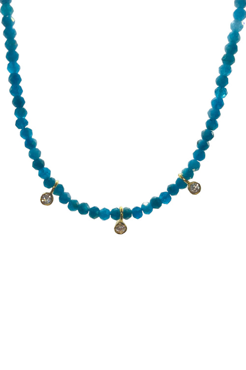 Faceted Apatite with 3 14K Gold Vermeil & 3 Lab Grown Diamond Drops Necklace