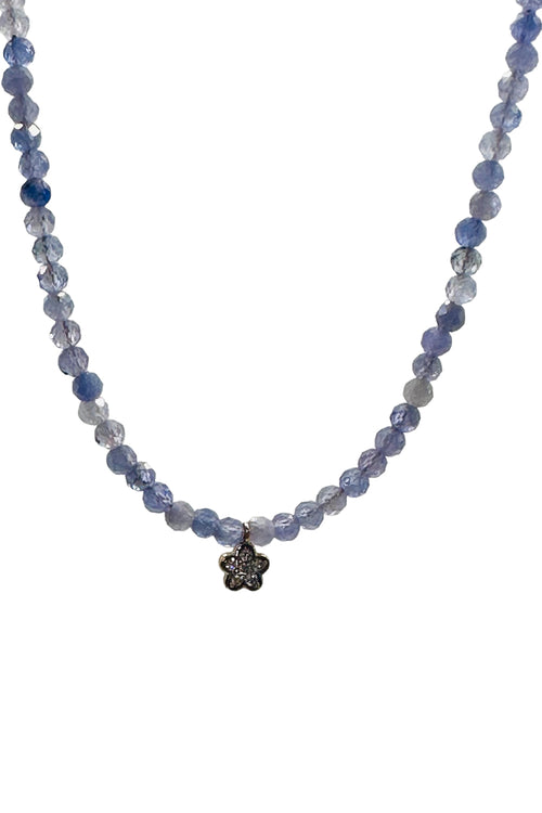 Faceted Tanzanite with 14K Gold & Natural Diamond Flower Charm
