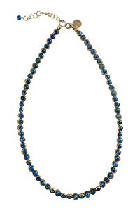 Gemstone Necklace with Gold Plated Rings in Denim Lapis