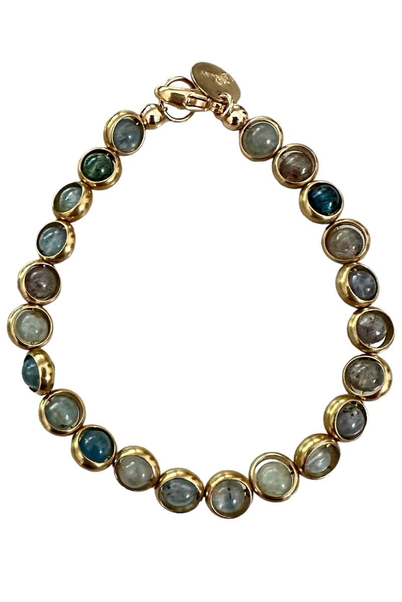 Gemstone Bracelet with Antique Gold Rings in Kyanite