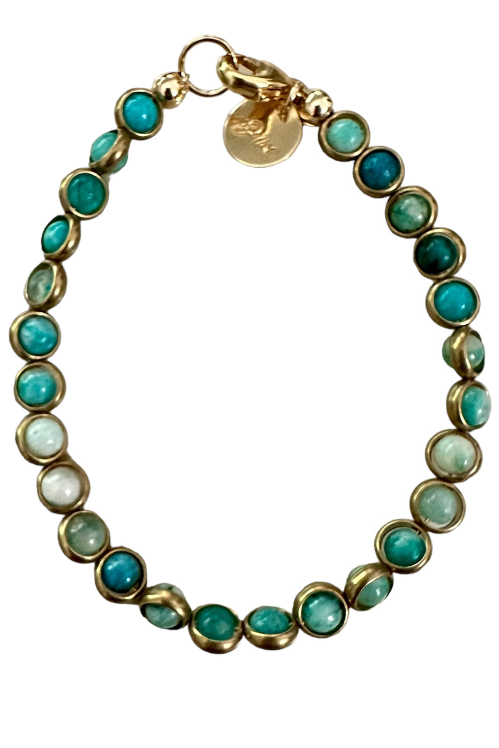 Gemstone Bracelet with Antique Gold Rings in Hemimorphite