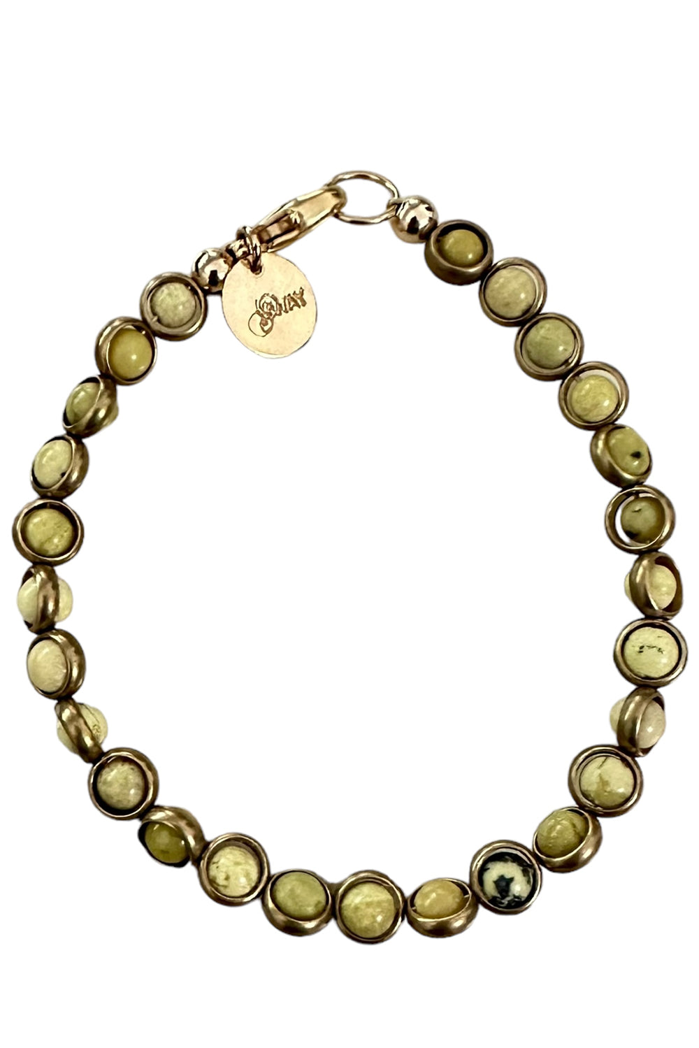 Gemstone Bracelet with Antique Gold Rings in Yellow Turquoise