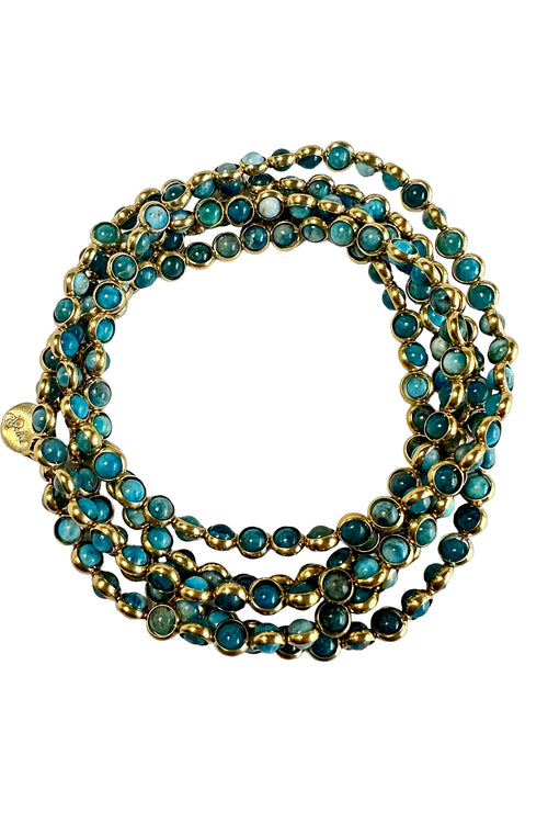 Gemstone Necklace with Antique Gold Rings in Faceted Apatite