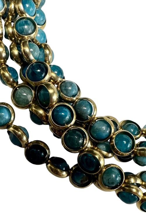Gemstone Necklace with Antique Gold Rings in Faceted Apatite