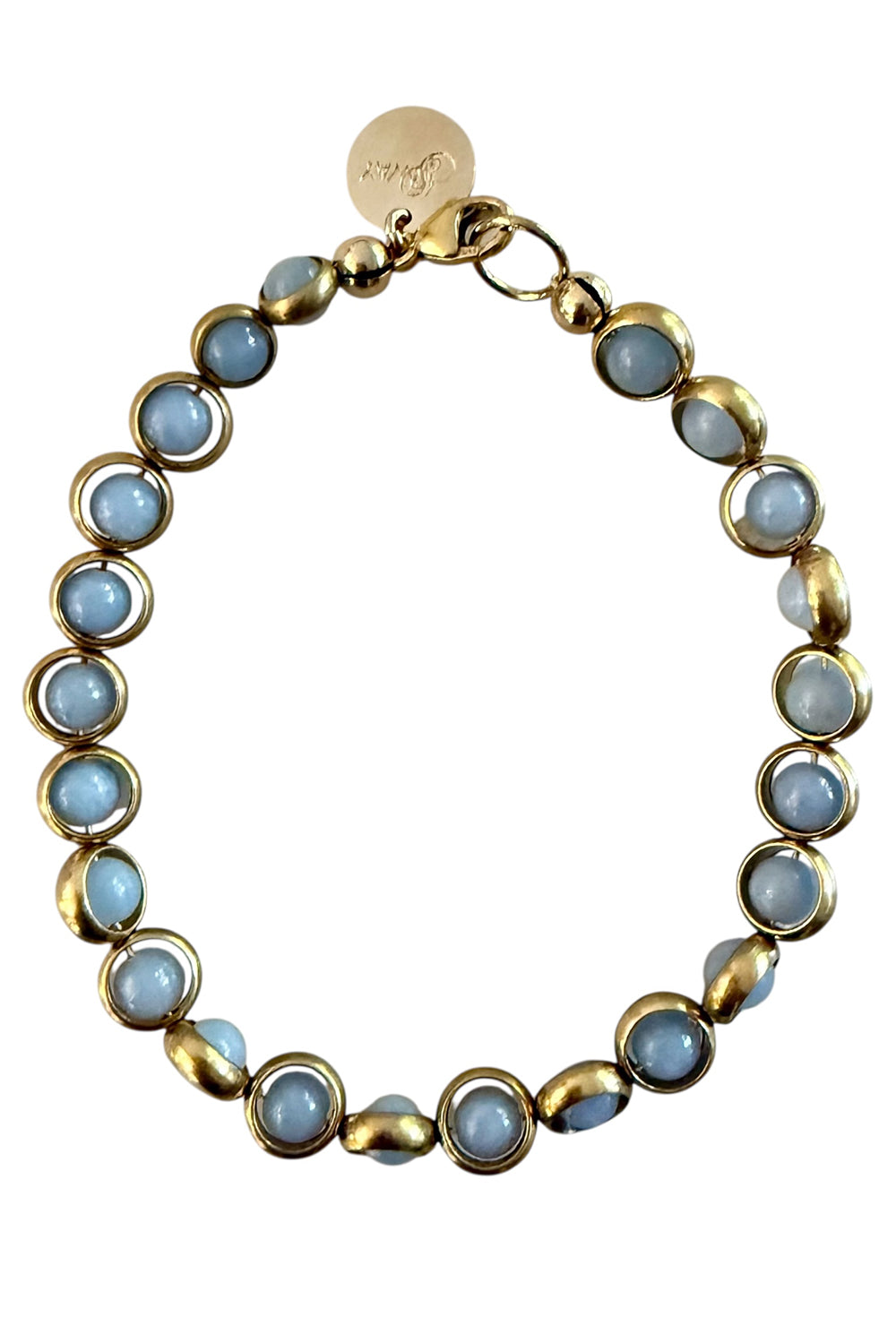 Gemstone Bracelet with Antique Gold Rings in Angelite