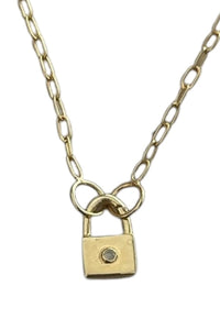 Gold Vermeil Mini Padlock with Diamond on Cable Chain