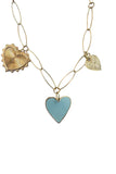 CHARMED LIFE NECKLACE: 14K Gold Filled Oval Link Chain and Heart Charms