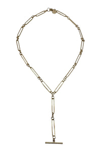 14K Gold Vermeil Long Short Link Chain with 14K Gold Filled T Bar Necklace