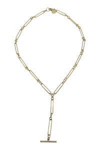 14K Gold Vermeil Long Short Link Chain with 14K Gold Filled T Bar Necklace