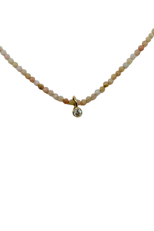 Tiny Opals with Gold Vermeil & Single Lab Grown Diamond Necklace