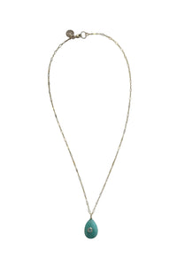 Necklace of Gold Filled Long short Chain & Amazonite and Bezel Set Amethyst Teardrop Pendant