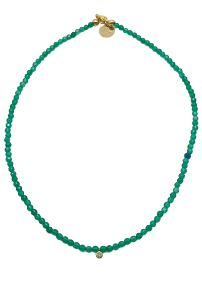 Faceted Green Onyx with 14K Gold & Natural Diamond Drop Necklace
