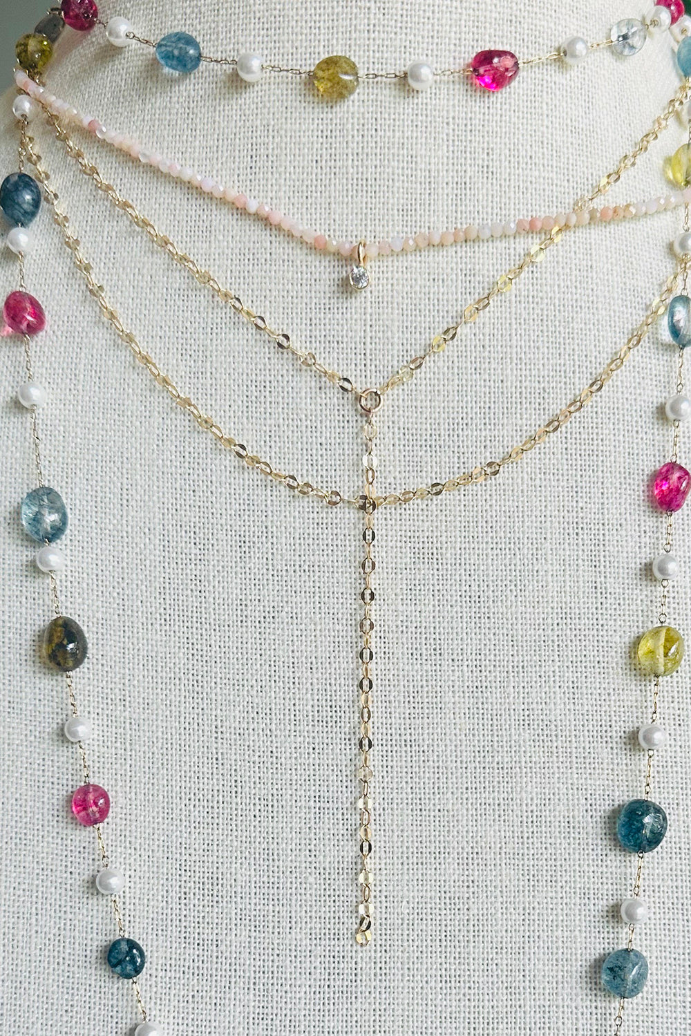 Double Layer "Y" Necklace of 14K Gold Filled Dappled Chain