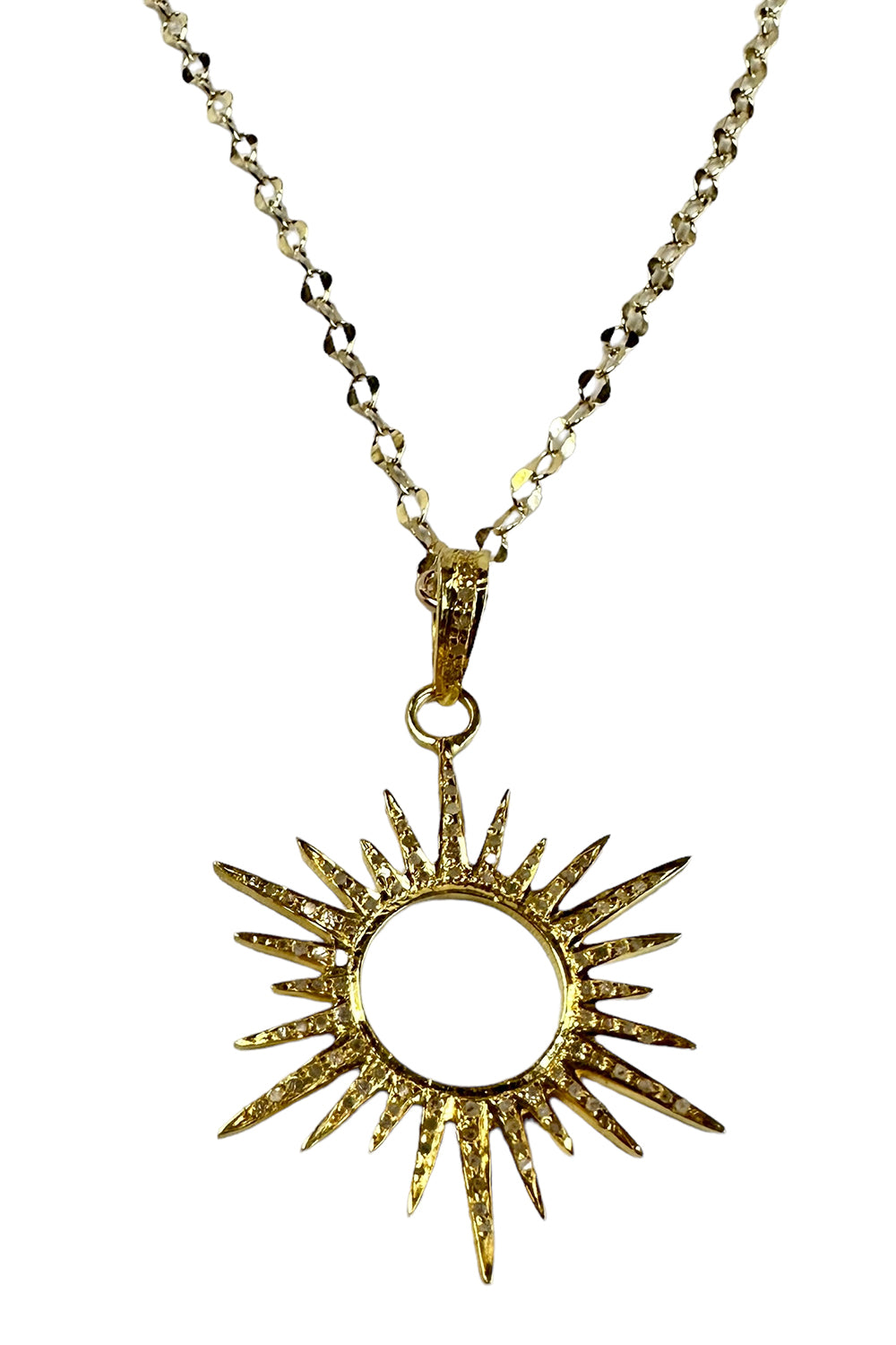 14K Gold Filled Chain with Gold Vermeil and Pave Diamond Sun Pendant