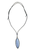 Adjustable Braided Cord Necklace with Marquis Blue Lace Agate and Pave Diamond Pendant