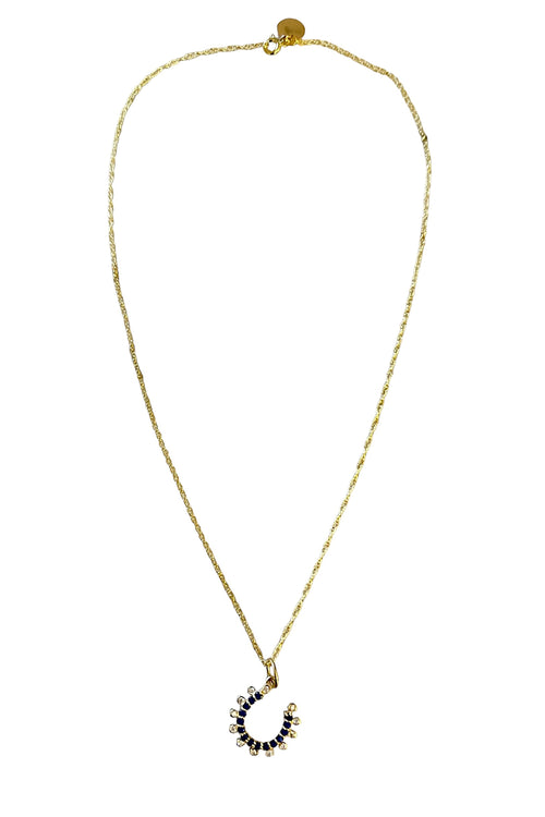 Sapphire Moissanite & Gold Vermeil Horseshoe Pendant Necklace