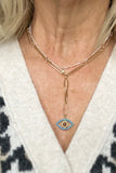 14K Gold Filled Long Short Chain with Gold Vermeil, Turquoise & Ruby Evil Eye Pendant