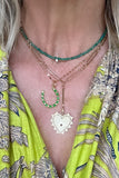 Faceted Green Onyx with 14K Gold & Natural Diamond Drop Necklace