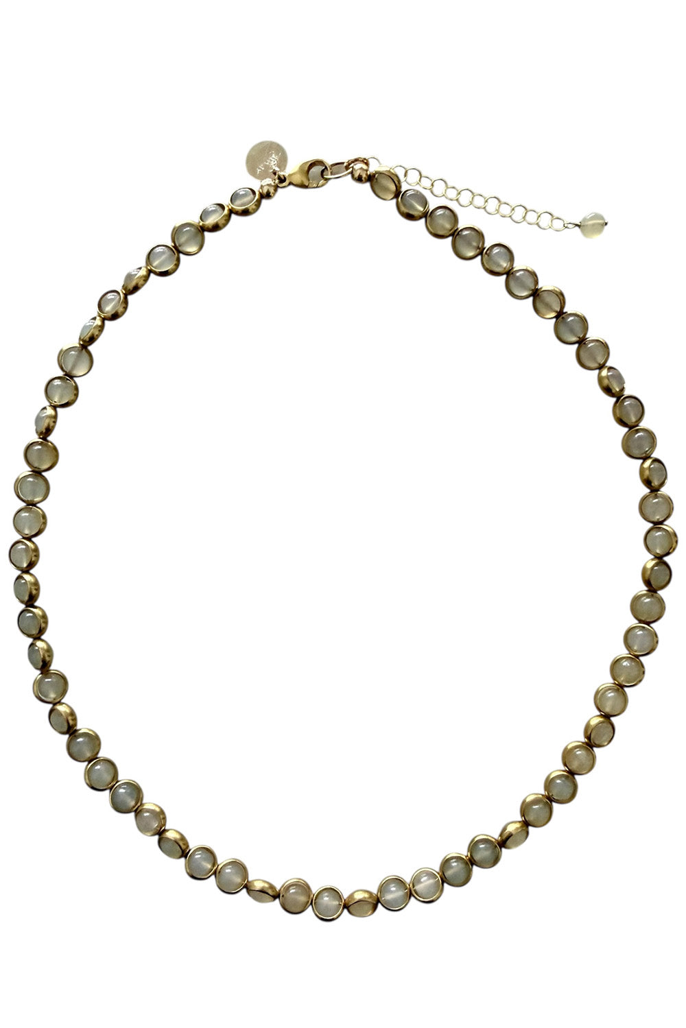 Gemstone Necklace with Gold Plated Rings in Blue Chalcedony