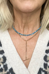 14K Gold Vermeil Long Short Link Chain with 14K Gold Filled T Bar Necklace