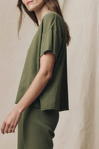 The Crop Tee in Heritage Army