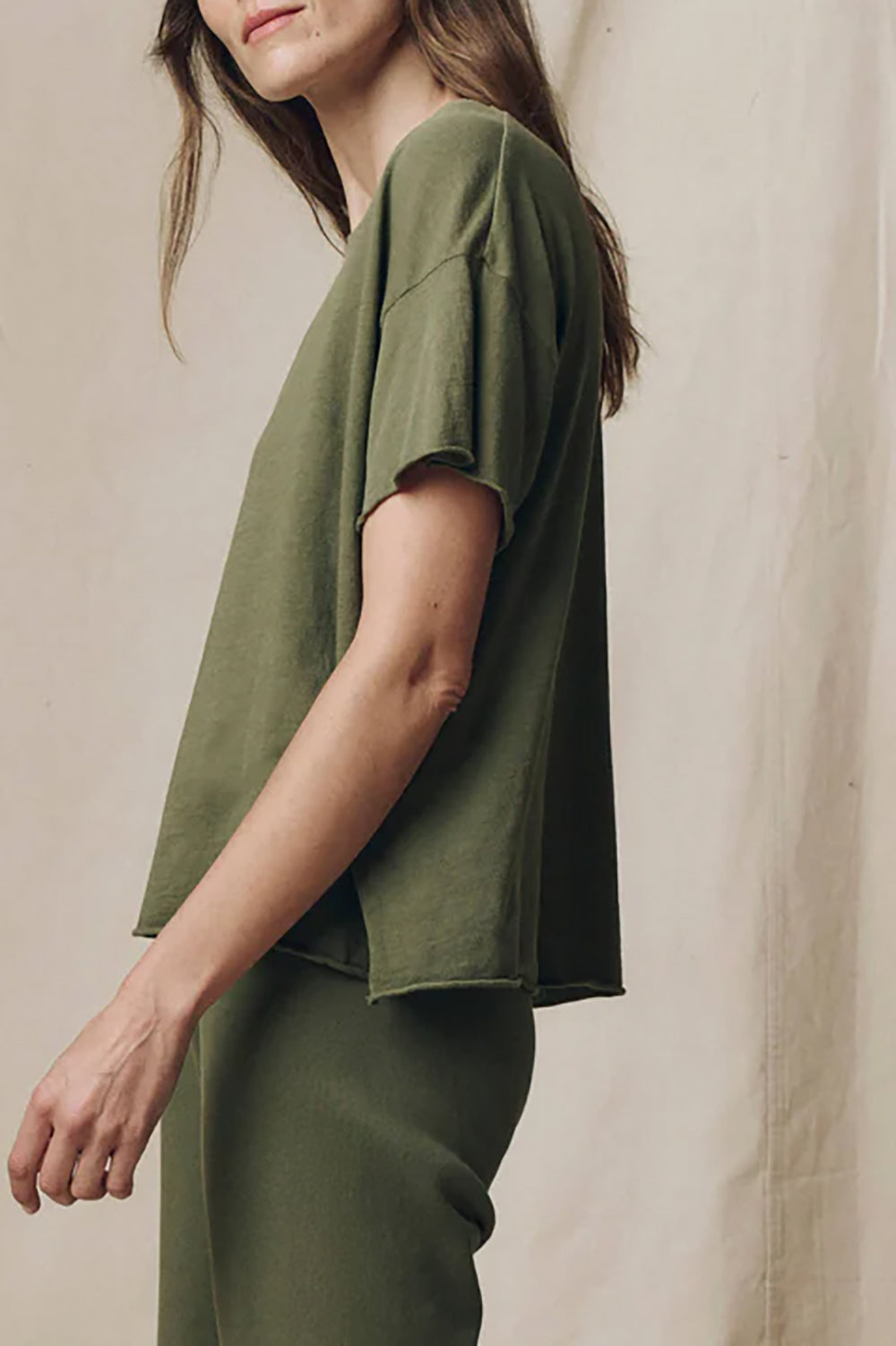 The Crop Tee in Heritage Army
