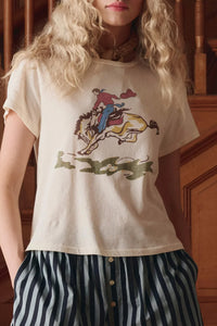 The Little Tee with Rider Graphic in Washed White