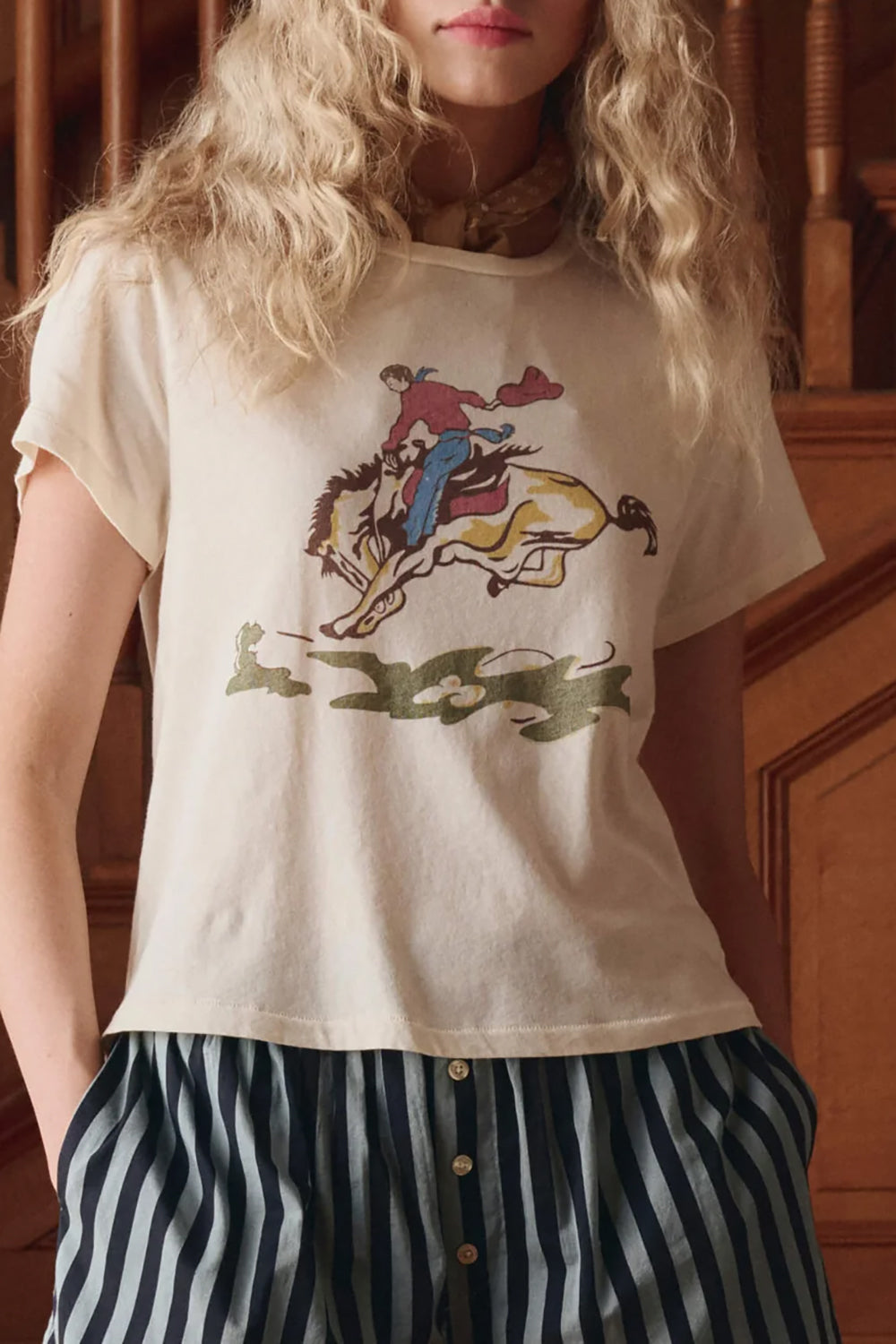 The Little Tee with Rider Graphic in Washed White