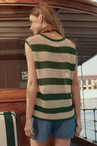 The Crochet Sweater Shell in Grove and Cream