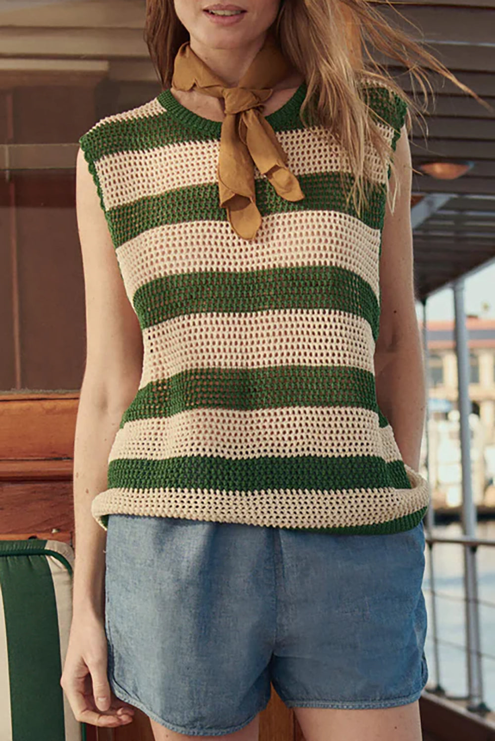The Crochet Sweater Shell in Grove and Cream