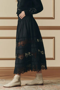 The Rosette Crochet Canary Skirt in Black